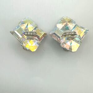 Handmade Vintage Inspired Clip On Earrings Big Chunky Retro Sparkly AB Diamond